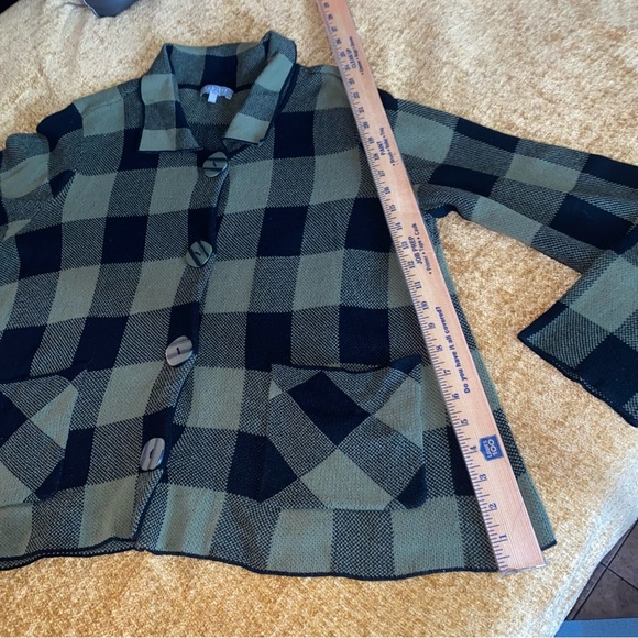 Habitat Knit Button Cardigan Black & Green Buffalo Plaid Long Sleeve Size Large - Picture 12 of 16